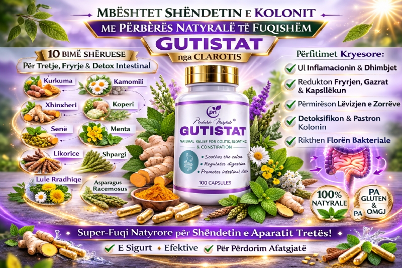 GUTISTAT suplement bimor nga CLAROTIS, blej kapsula per kapsllek, suplement per zorret ne Shqiperi, kapsula per gazra dhe fryrje, suplement per pastrim te zorres, kapsula per funksionim normal te zorres, produkt per detox natyral intestinal